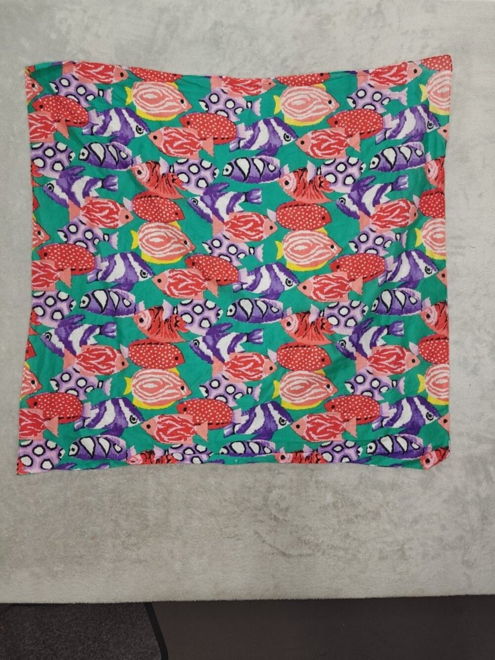 Echo Fish Print Scarf 34” Square Vibrant Cotton. Vintage